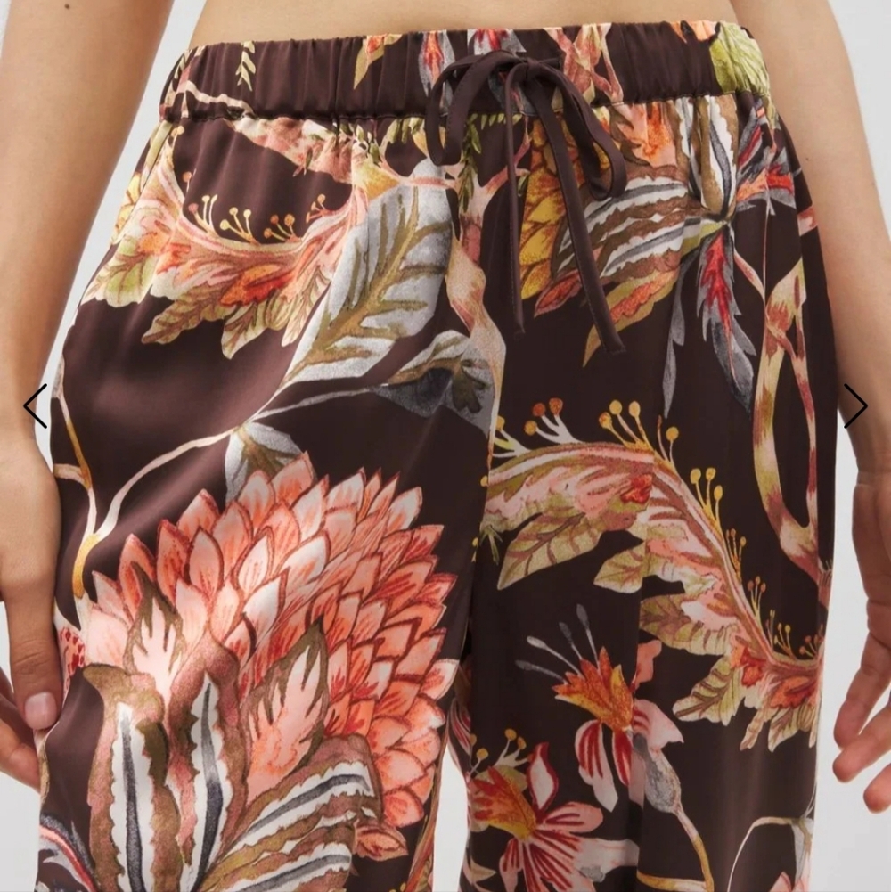 Soma Cool Nights Satin Parrot Diso Plume Floral Wide-Leg Pants Medium Large - Picture 6 of 10